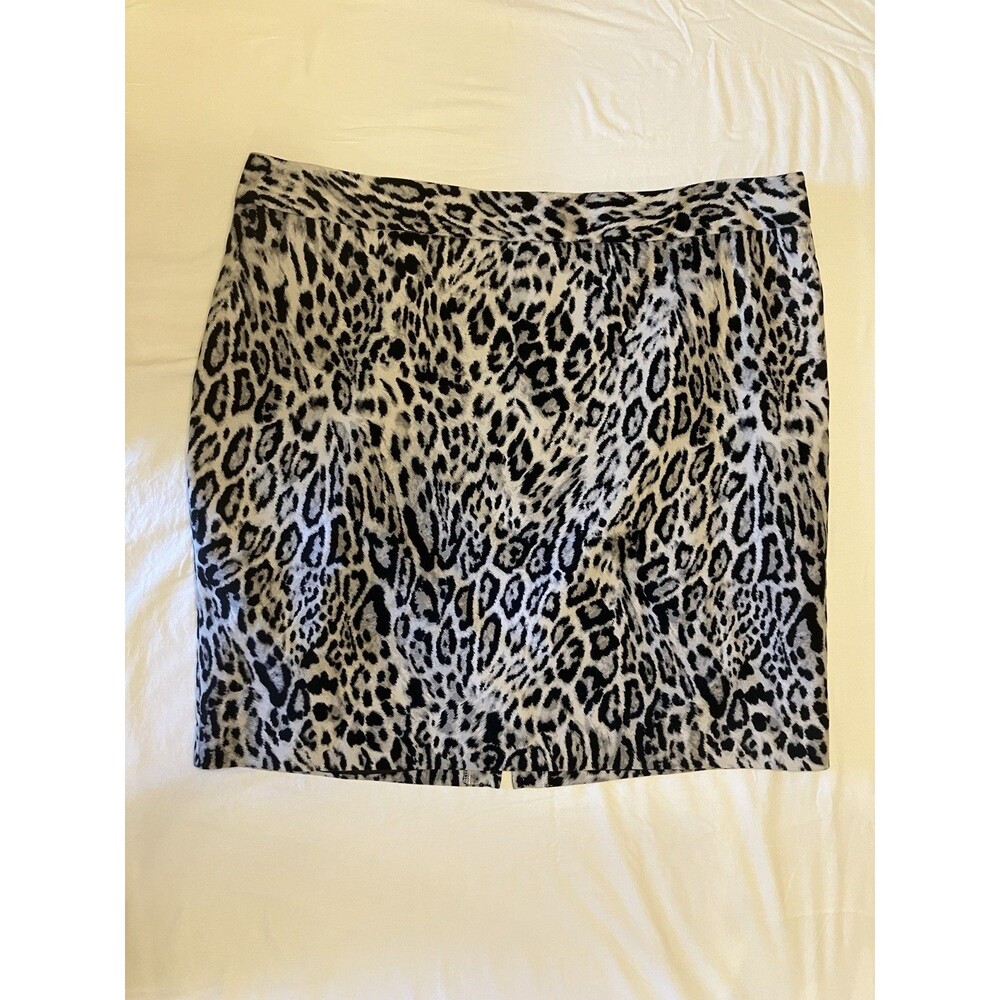 Worthington Pencil Skirt Women 18W Black Gray Leopard Print Plus